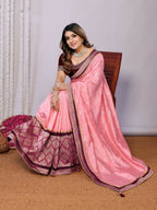Pink Tusser Silk Zari And Sequins Embroidery Saree - Norita Saumya