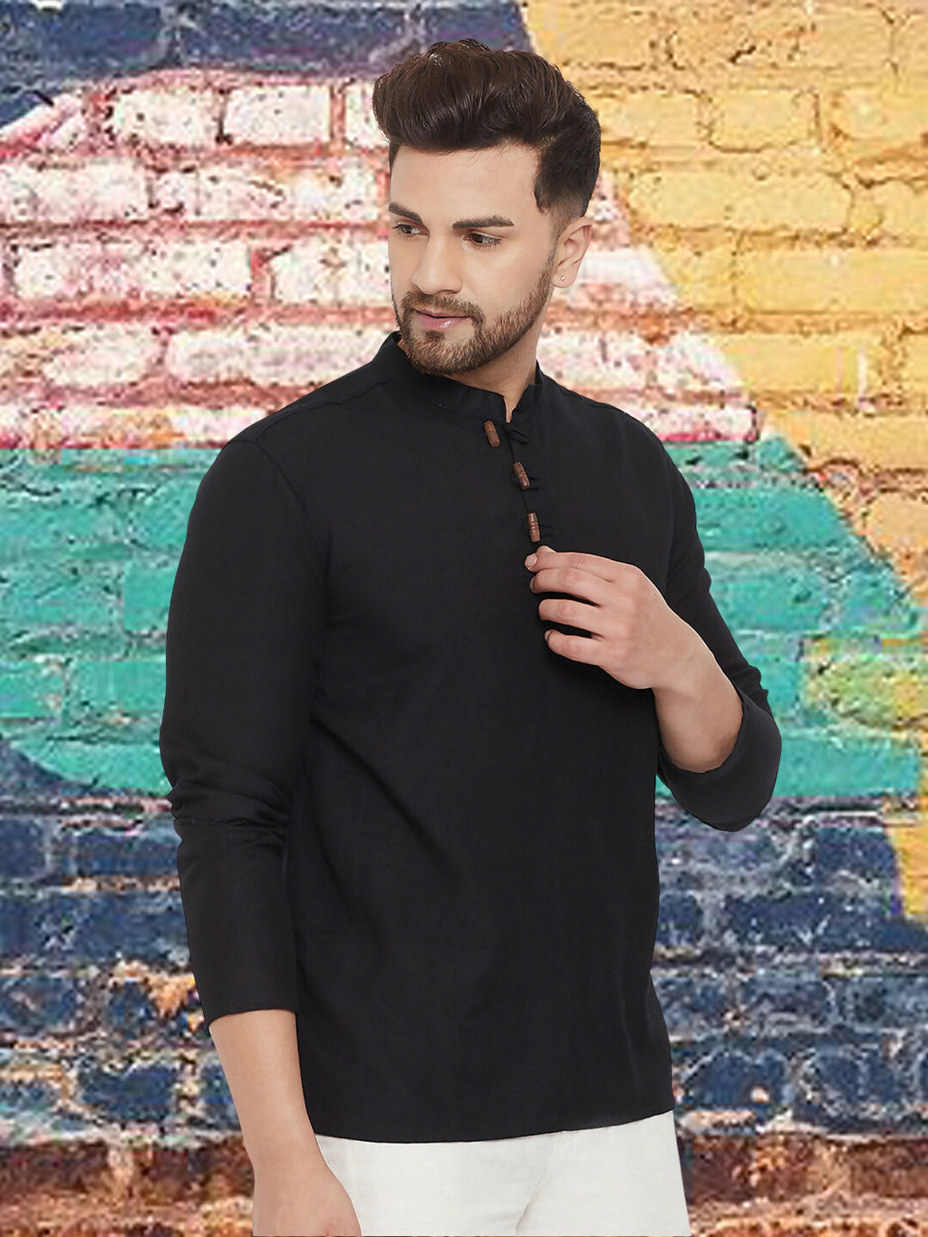 Even Apparels Men's Pure Cotton Black Kurta