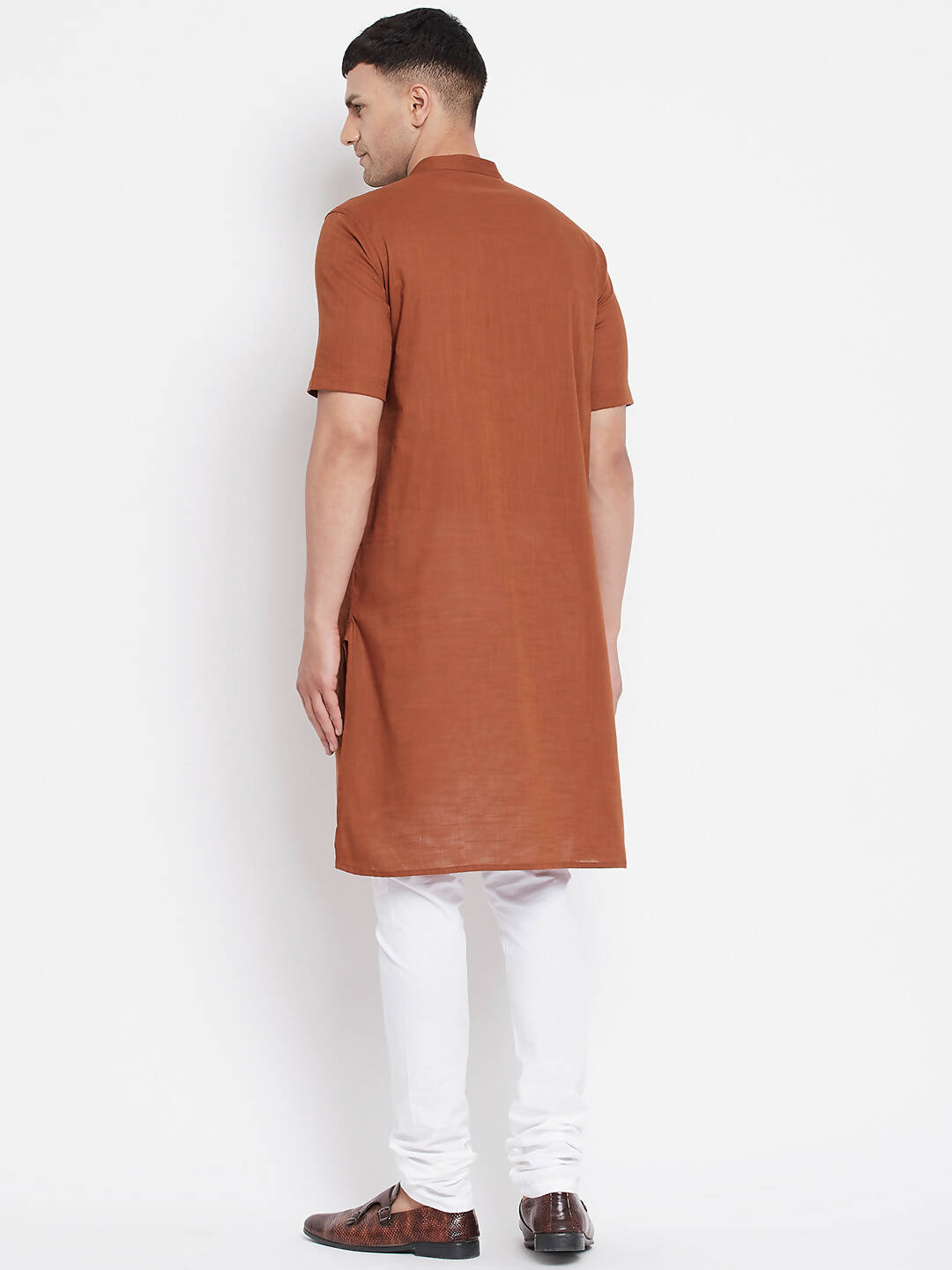 Even Apparels Brown Pure Cotton Men's H/S Kurta With Band Collar - Distacart