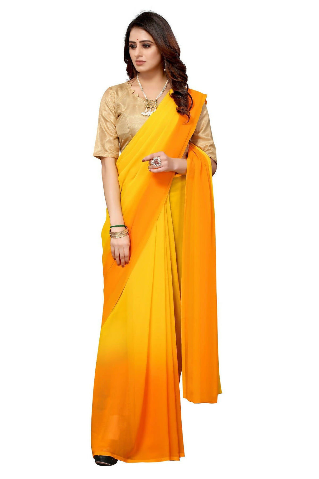 Vamika Yellow Half N Half Georgette Saree - Distacart