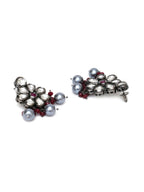 Long Kundan Neckpiece with Earrings with Multi Stones Jewellery Set (Grey) - Ruby Raang