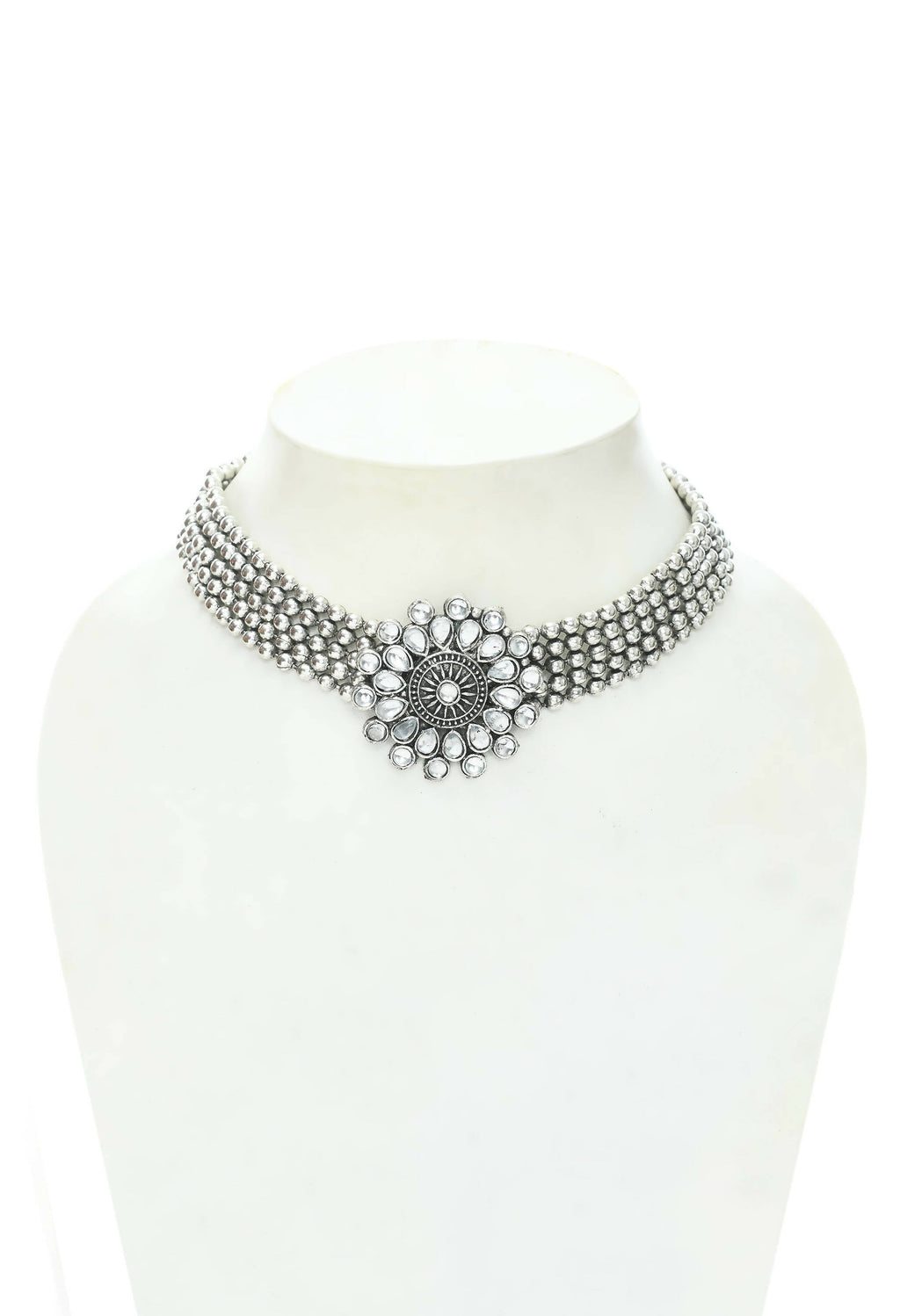 Mominos Fashion Johar Kamal Oxidised Silver-Plated Brass Finish Kundan Choker For Women (Silver) - Distacart