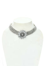 Mominos Fashion Johar Kamal Oxidised Silver-Plated Brass Finish Kundan Choker For Women (Silver) - Distacart