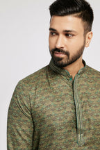 Ethnic India Green Men's Kurta Abstract Polyester