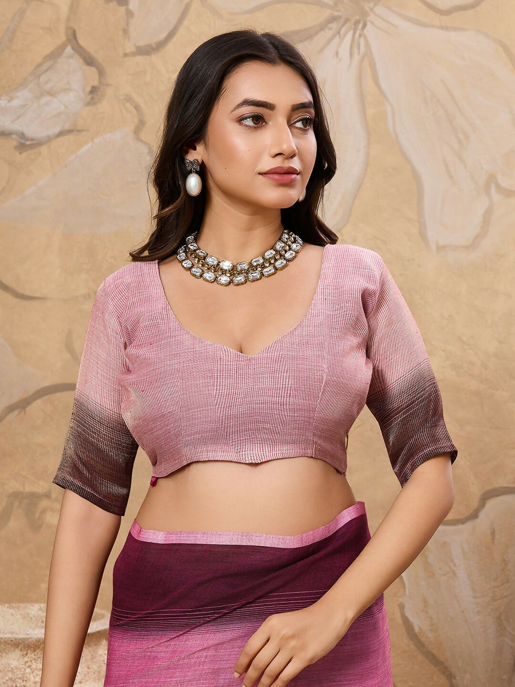 Shree Shyam Fashion Rani Pink Linen Saree - Distacart