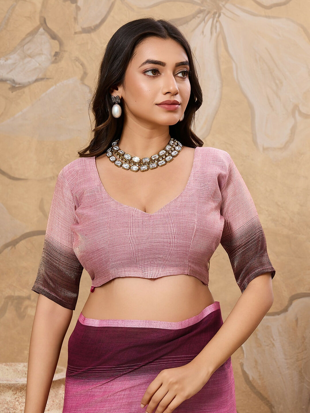 Shree Shyam Fashion Rani Pink Linen Saree - Distacart