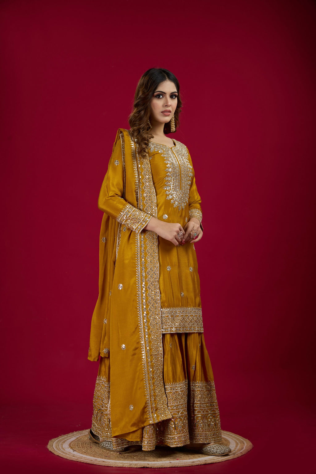 Joban Fashion Yellow Kurta Set Silk Sequins , Zari, Coding & Thread Embroidered work - Distacart