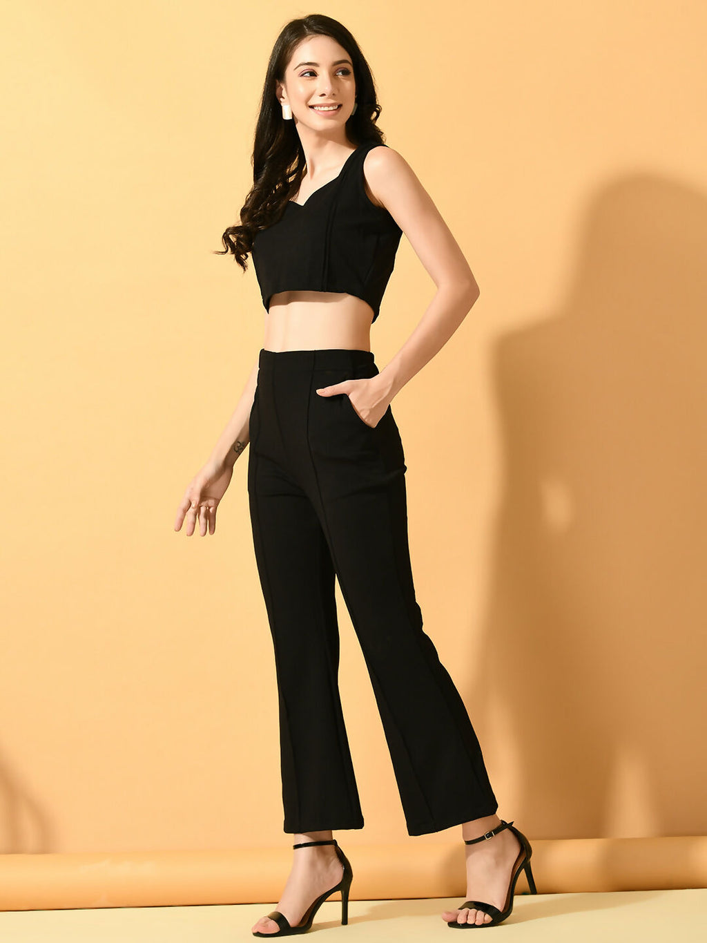Myshka Women's Black Solid Top With Trousers
