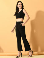 Myshka Women's Black Solid Top With Trousers