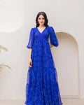 Aayaa Designer crape hand work Multi indo western - Blue - Distacart