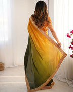 Exclusive Collection Yellow Green Party Wear Chinon Salk Saree