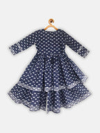 Ahalyaa Navy Pure Cotton Digital Printed Kids Kurta Sharara Set For Girls