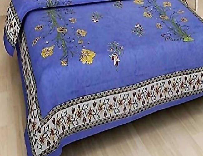 Vamika Printed Cotton Blue Color Bedsheet With Pillow Covers (LEOC_KASH_B)