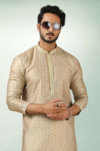 Raivat Ethnic Art Silk Printed Work Kurta Pajama In Beige Colour