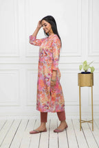 Myshka Multi Floral Women Cotton A-Line Round Neck Kurtas - Distacart