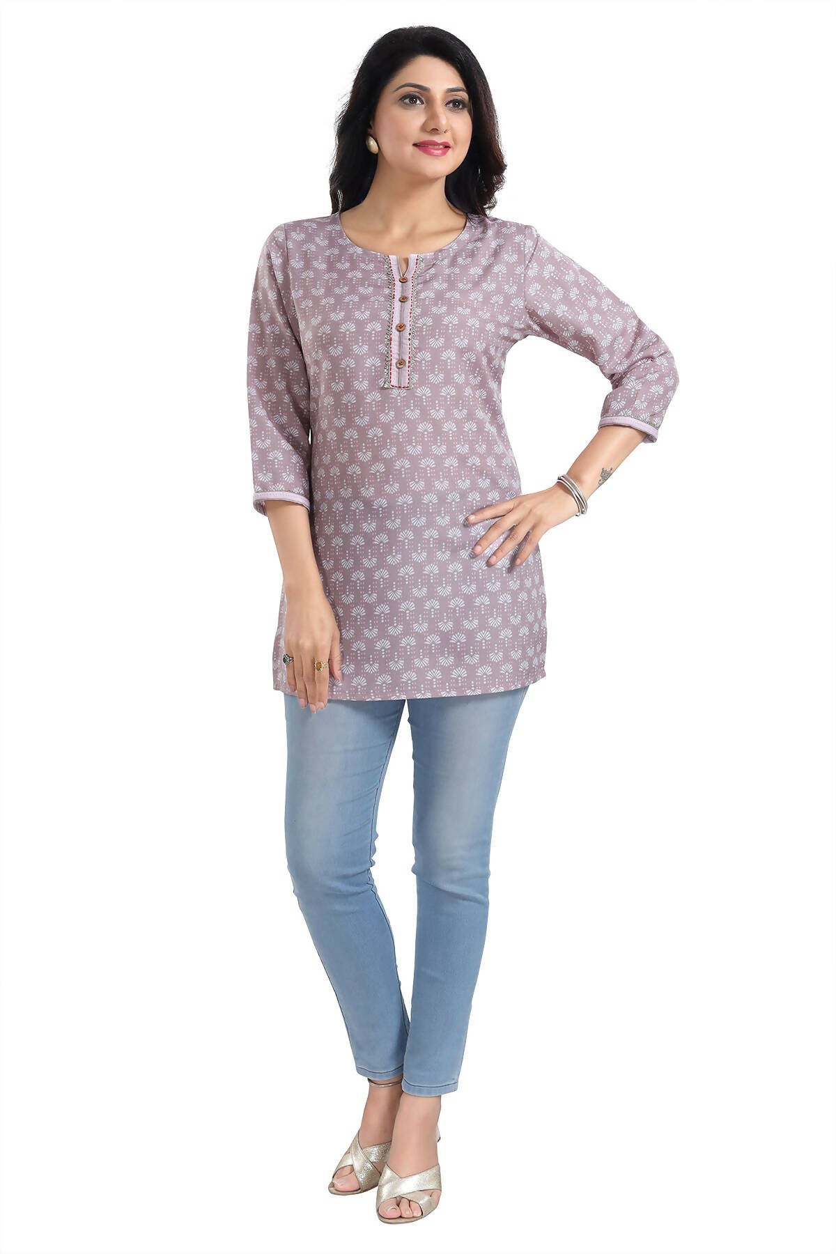 Snehal Creations Dusty Pink Rayon Short Kurti Tunic Top - Distacart