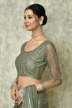 Grey Silk Stripe Saree With Blouse Piece - Purvi