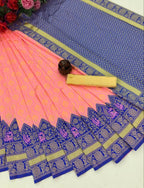 DEIANA'S Beautiful Designer Golden zari Soft Lichi Silk Saree - Peach