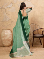 Shree Shyam Fashion Pista Green Linen Saree - Distacart