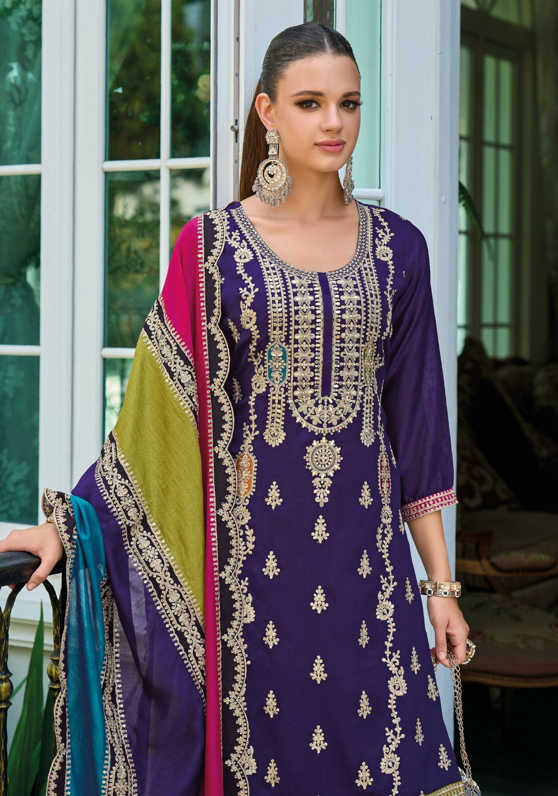 Anaita Purple Premium Embroidered Chinon Stitched Salwar Suit - Distacart