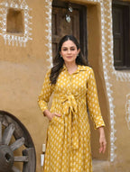 Aayaa Pure Muslin printed Kurti & Pant - Mustard yellow