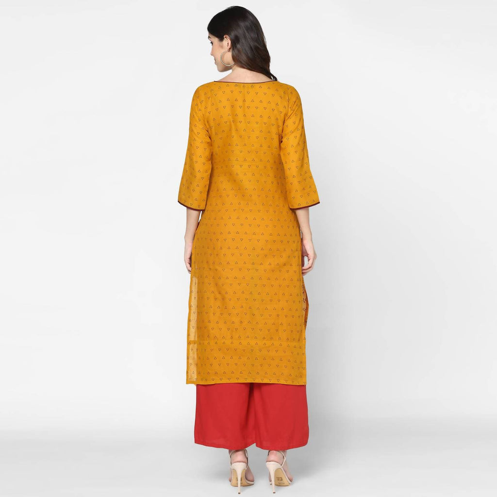 Cheera Hand Block Print Mustard Straight Kurta (MAAI-045K)