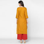 Cheera Hand Block Print Mustard Straight Kurta (MAAI-045K)