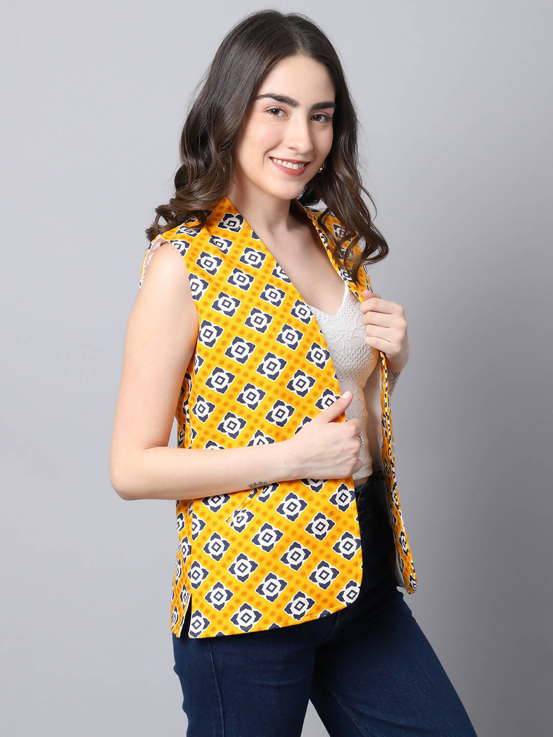 Even Apparels Yellow 100% Viscose Rayon Open Front Gillet - Distacart