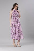 Souchii Lavender Floral Chiffon Dress -Souchii