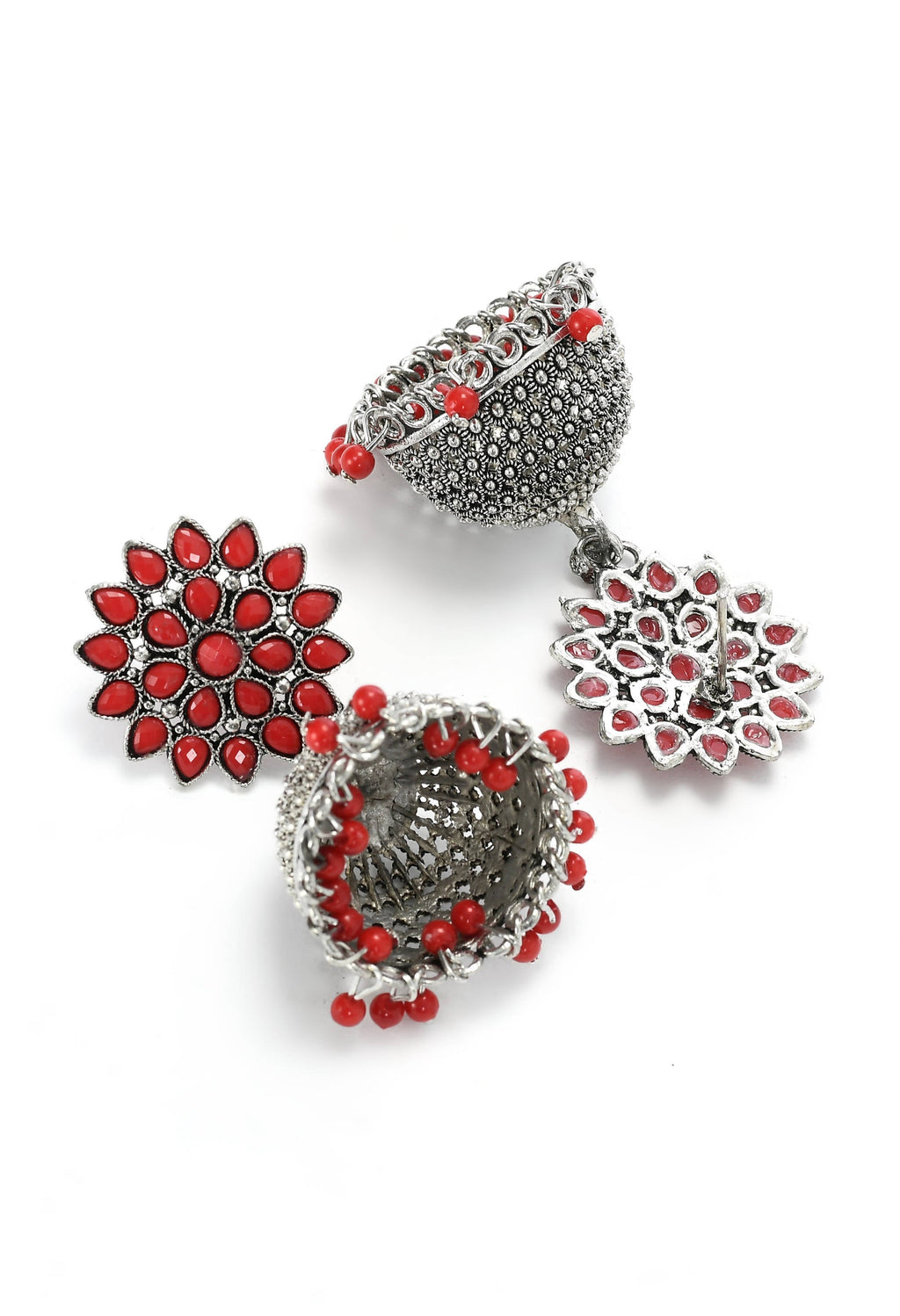 Mominos Fashion Johar Kamal Kundan Work Jhumka With Red Beads - Distacart