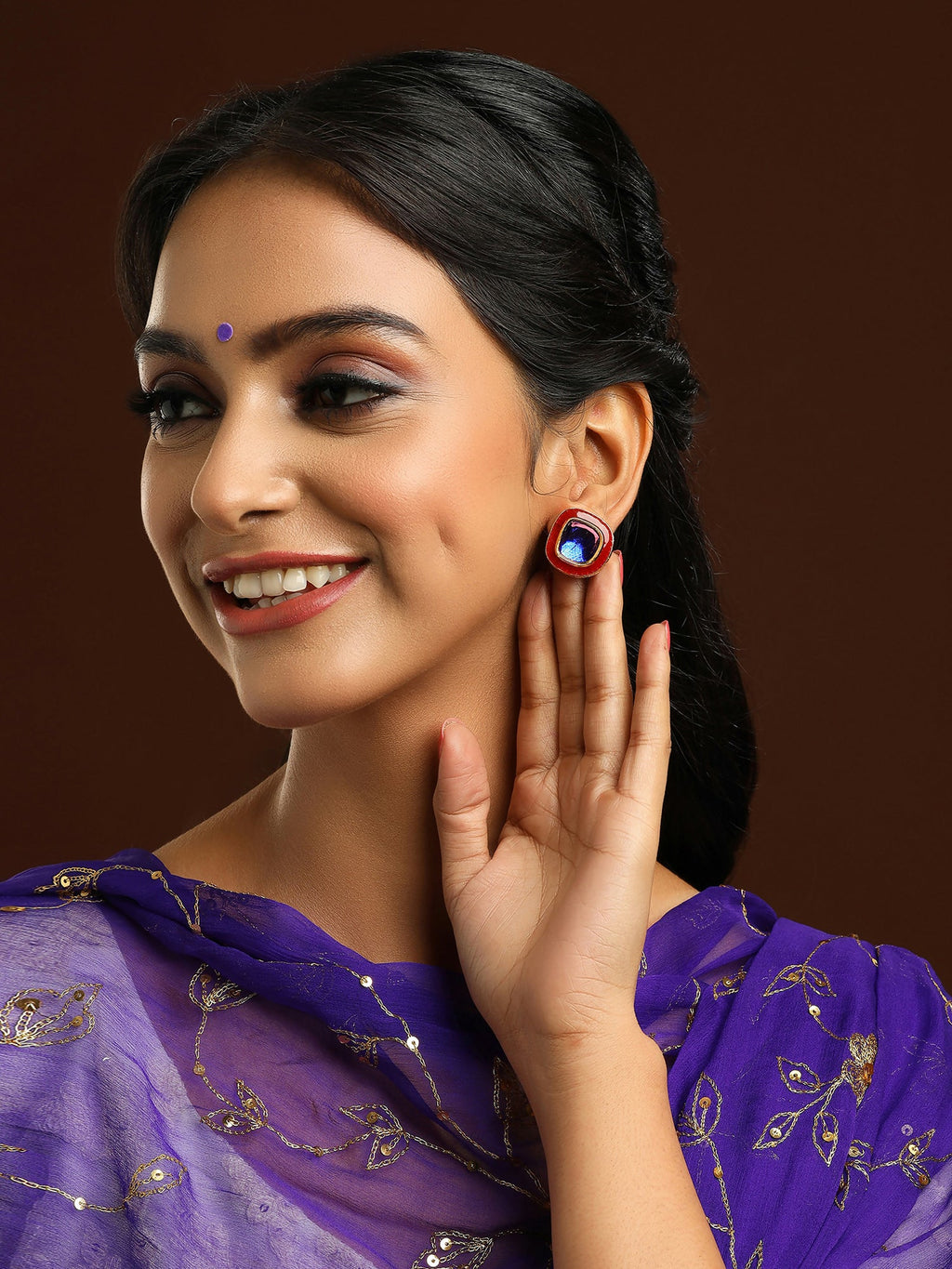 Ruby Raang Multi Blue Kundan Studs - Distacart