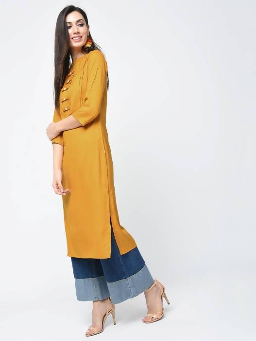 Aniyah Rayon Solid Straight Mustard Color Kurta (AN-110K)