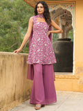 Janasya Lavender Georgette Embroidered Kurta,Bottom & Dupatta