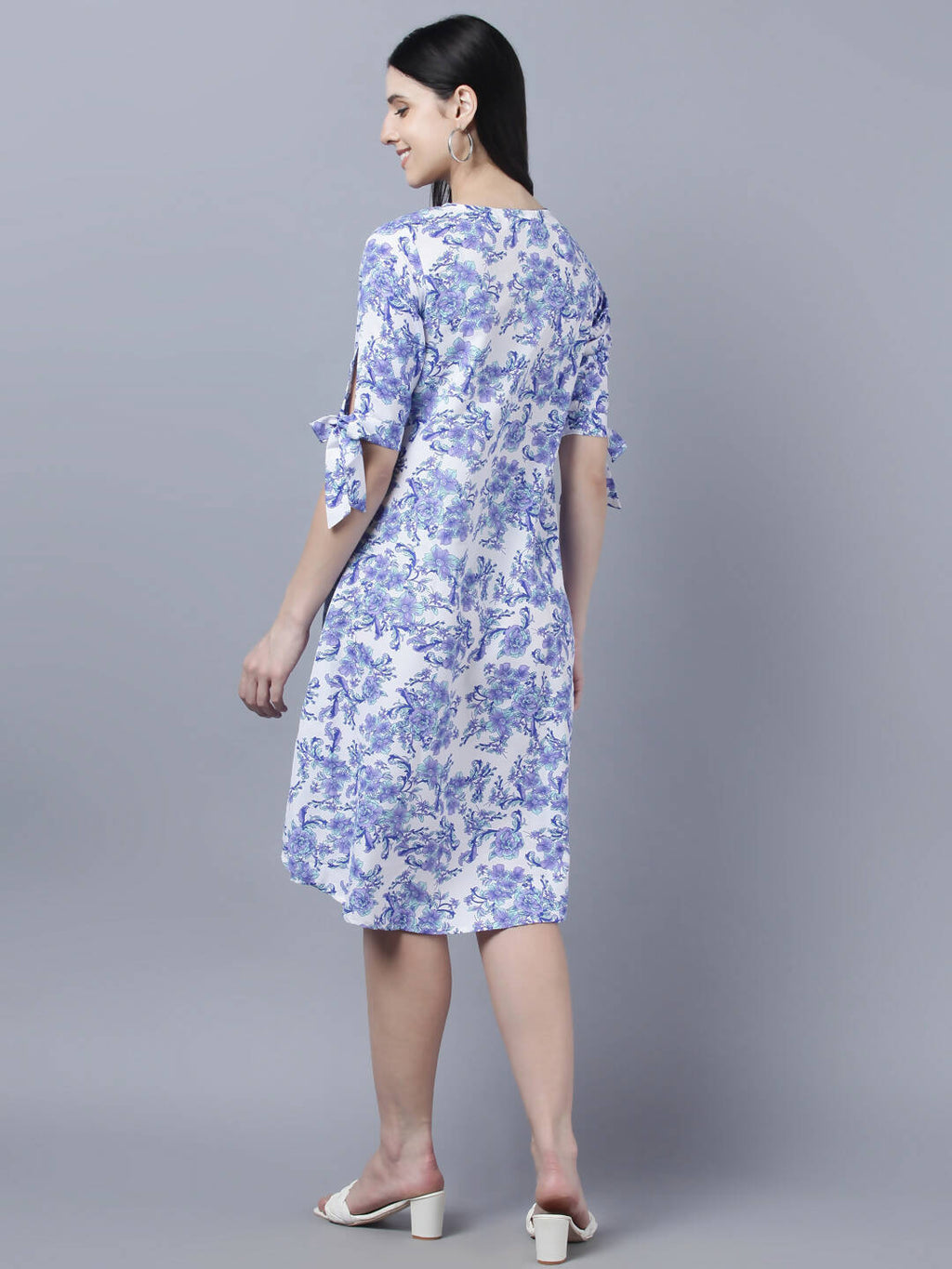 Myshka Women White Blue Printed A-Line Dress - Distacart