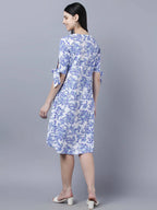 Myshka Women White Blue Printed A-Line Dress - Distacart