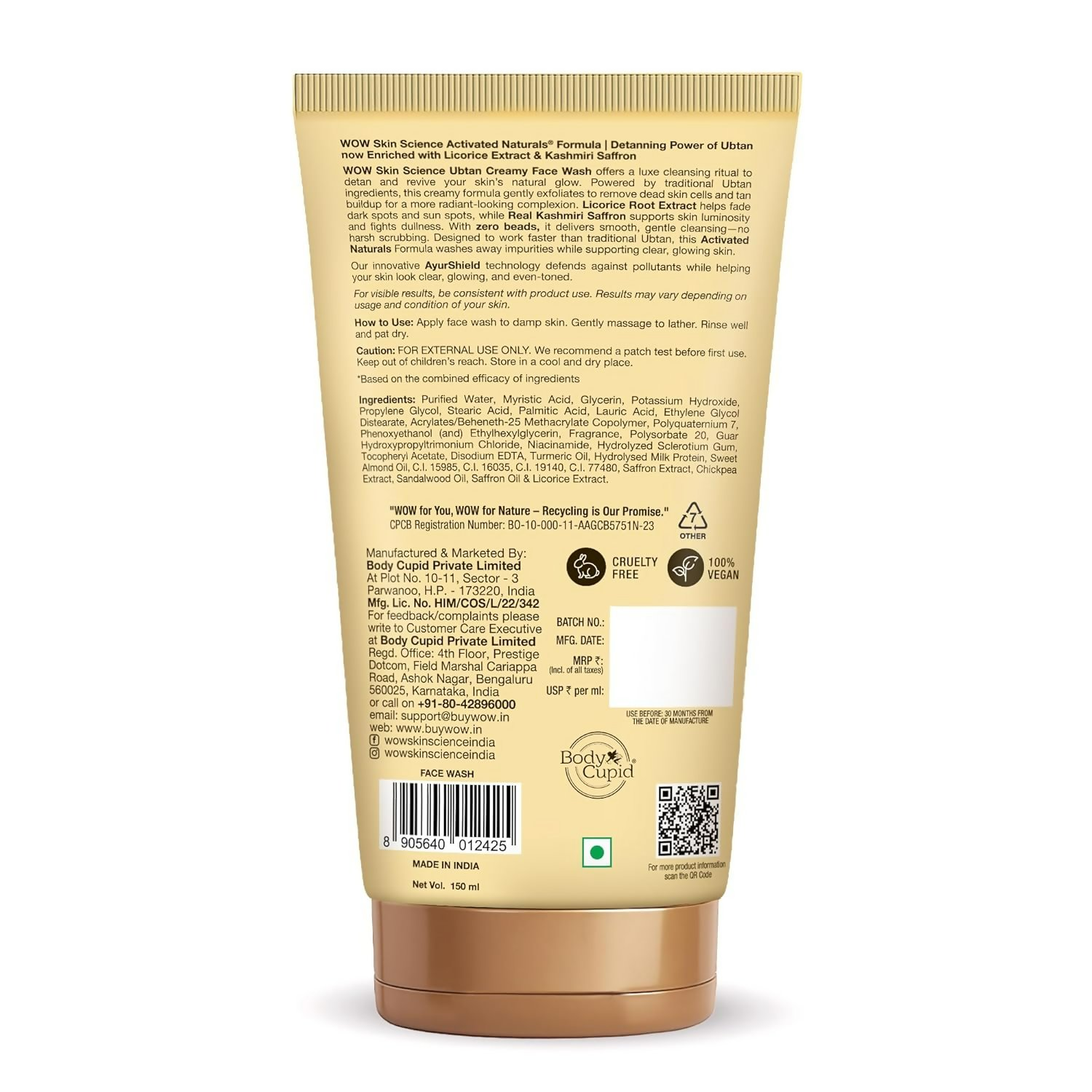 WOW Skin Science Ubtan Creamy Face Wash