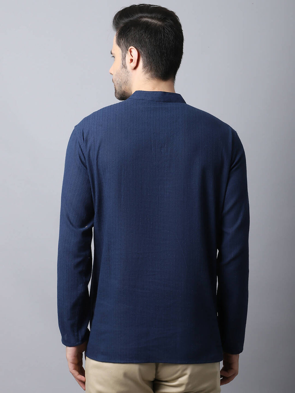 Even Apparels Navy Pure Cotton Men's Kurta With Band Collar - Distacart