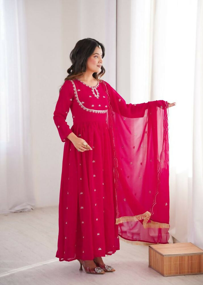 Teeya Creation Rani Faux Georgette Embroidery Work Wedding Wear Gown - Distacart
