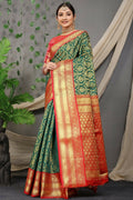 Jyoti Fashion Women's Green Kanjivaram Silk Zari Woven Saree with Blouse