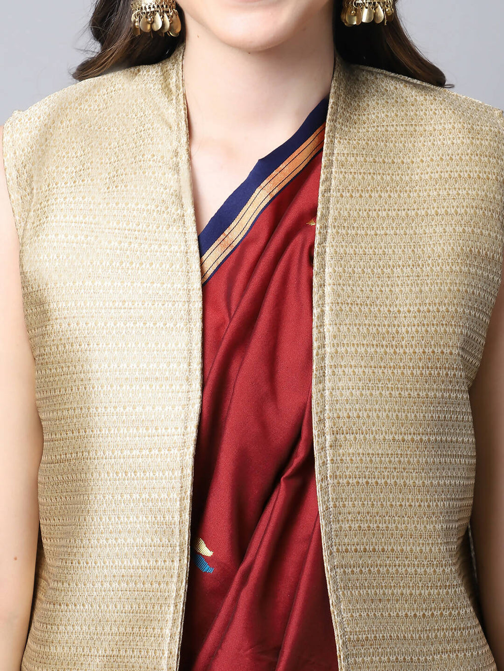 Even Apparels Beige Bansari Silk Open Front Women's Long Coat - Distacart