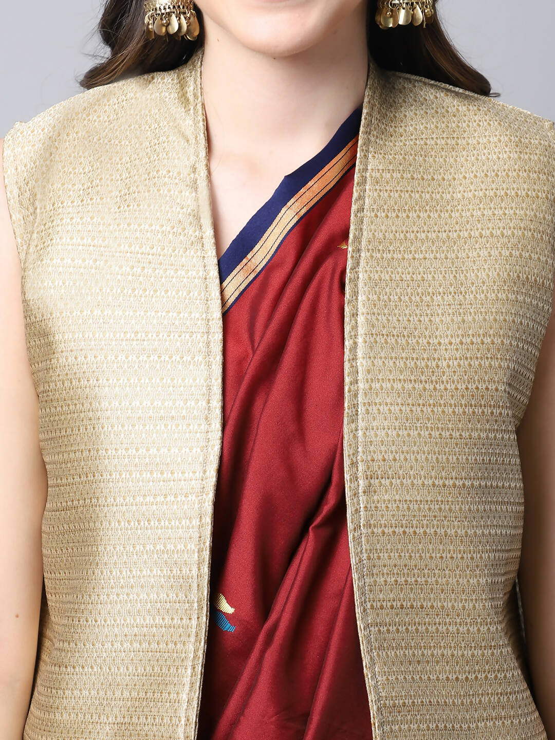 Even Apparels Beige Bansari Silk Open Front Women's Long Coat - Distacart