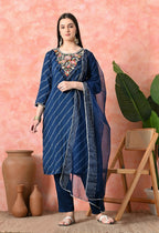 Joban Fashion Navy Blue Premium Pure Viscose Print Dola With Handwork Kurta Set