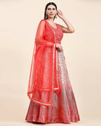 Red Organza Mirror With Coding Work Lehenga Choli with Dupatta - Tanya