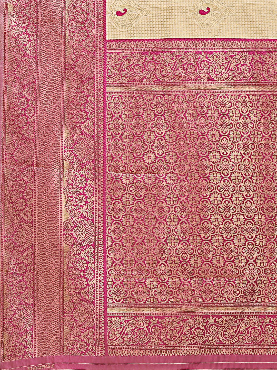Shree Shyam Fashion Aura Silk Cream Magenta Banarasi Silk Saree