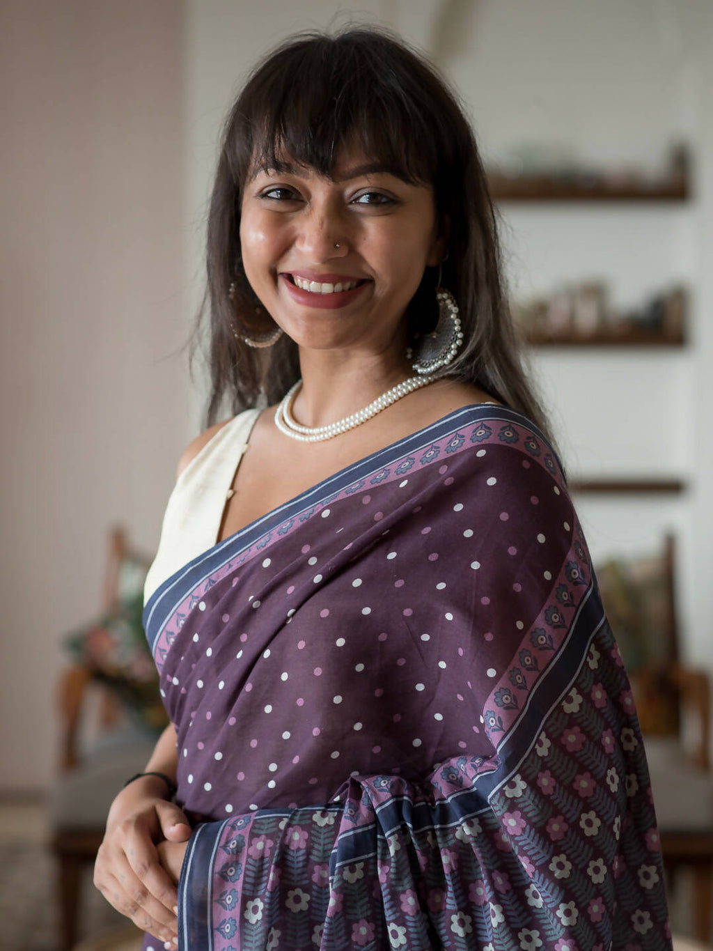 Suta Purple Polka Dots Pure Cotton Saree - Distacart