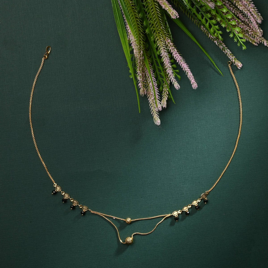 AanyaCentric Gold-Polished Short Mangalsutra Set with Earrings