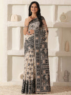 Shree Shyam Fashion Linen Cotton Black & Cream Saree - Distacart
