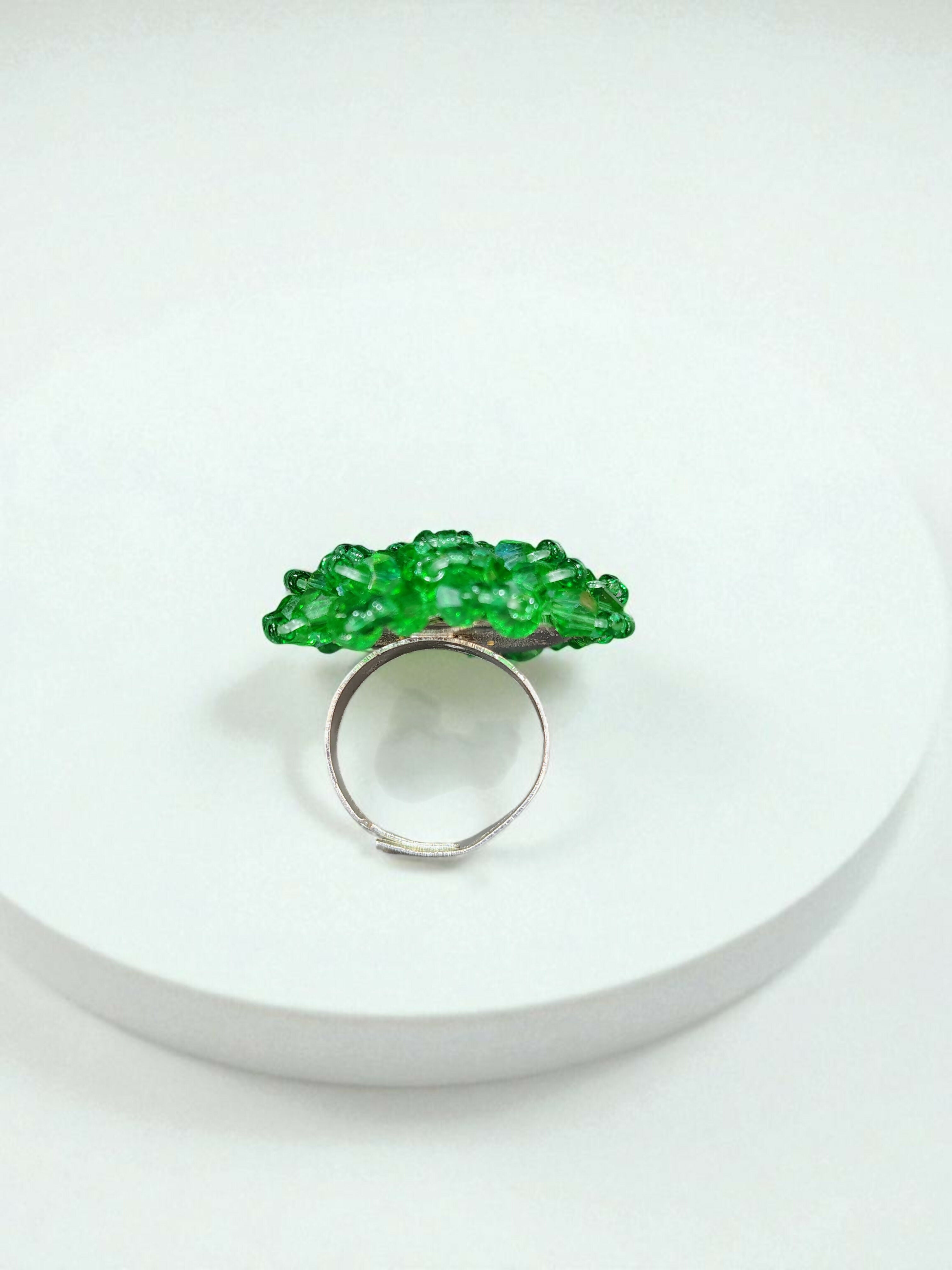 Inhanns Rang-E-Roshan Adjustable Ring – Handmade Crystal Statement Ring - Light Green