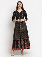 Rudra Bazaar Floral Printed A-Line Flared Black Kurti - Distacart