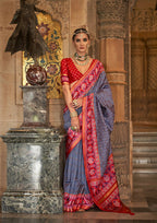 Navy Blue Banarasi Weaving, Ultra Aqua Finish, Zari Work Banarasi Silk Saree - Rath Kunti